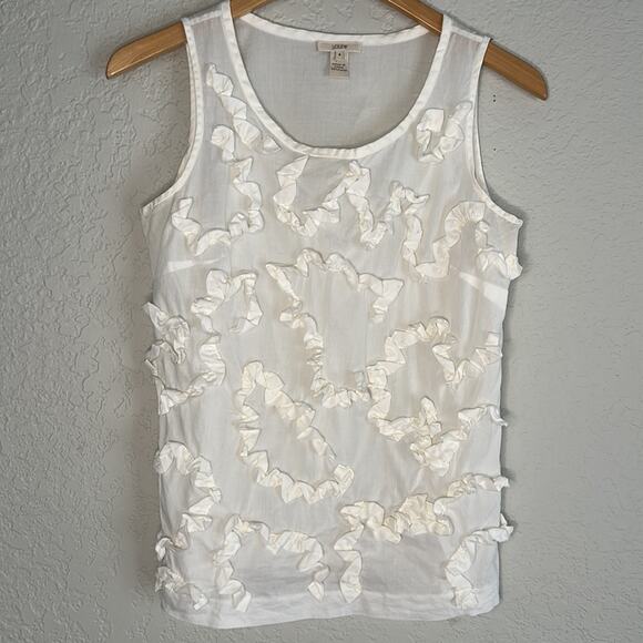 J. Crew White Tank Top Appliqué Ruffle Feminine Cottage Y2K Soft Girl Summer - Picture 1 of 7